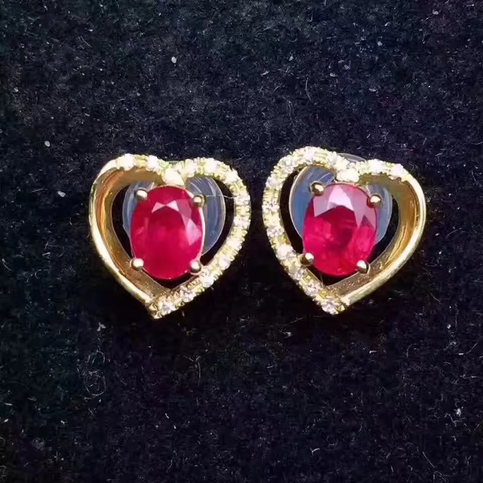 Love Heart Ruby stud earring Natural and real ruby 925 sterling silver Fine jewelry 4*5mm *2pcs gem