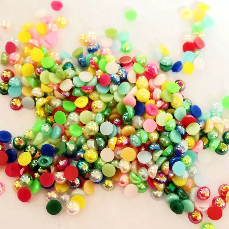 Mix 1000pcs/lot 3mm semi- half Round Flatback AB Pearl Christmas Craft Embellishment Wedding Decoration/ Nail art