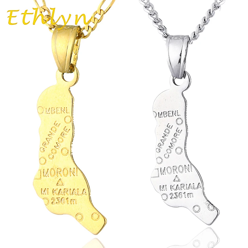 

Ethlyn Comoros map pendant & 45cm/60cm necklace ,Gold Color /white gold country map Comorin/Comore jewelry P11