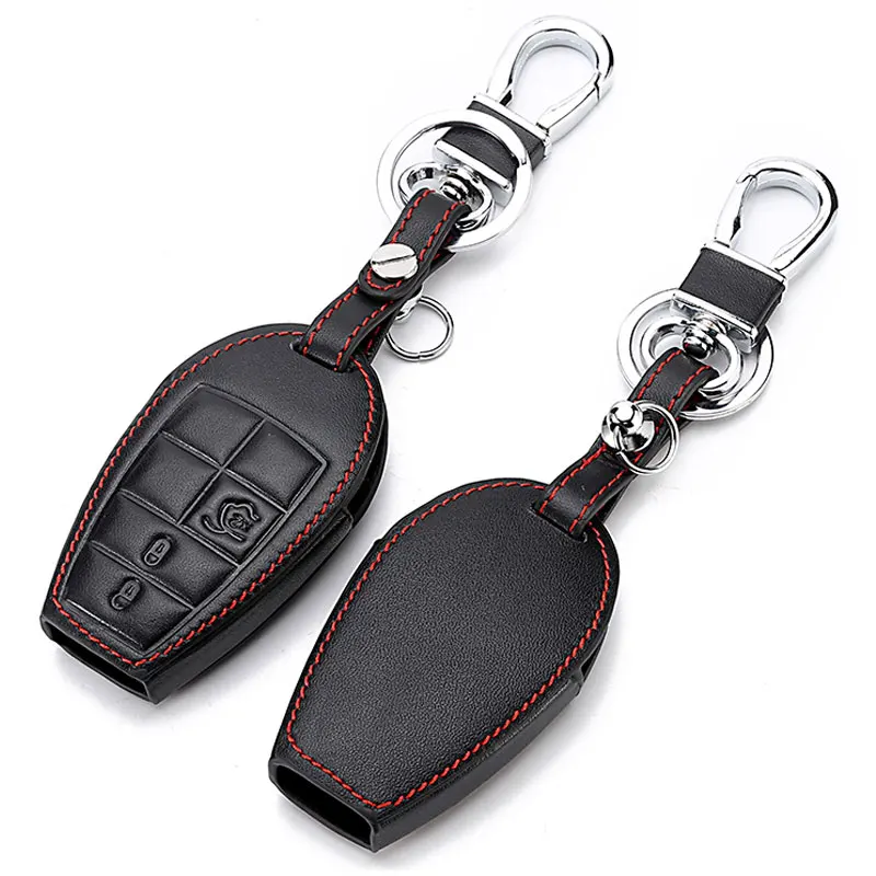 Leather Car Key Cover For Dodge Challenger Charger Magnum Journey Ram Jeep Commander Grand Cherokee Chrysler 300 Remote Fob Case