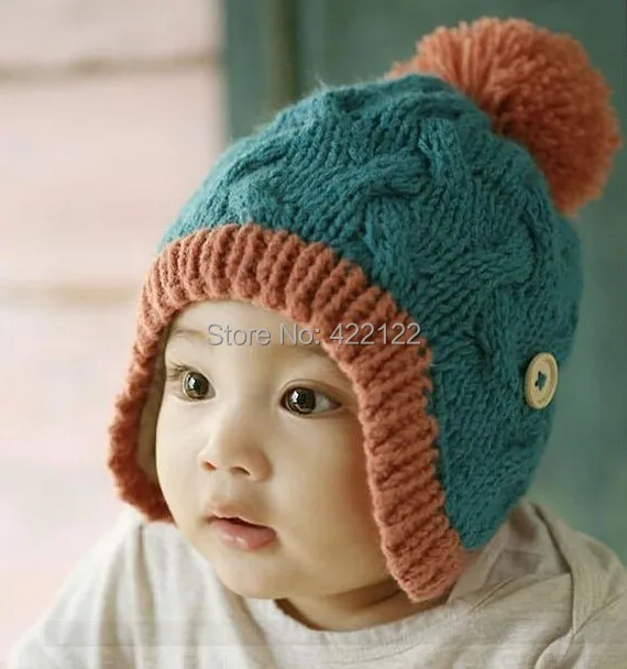 Winter ear protector knitted hats for boy/girl/kits hats,infants caps beanine chilldren-Dot turtleneck 2pcs/lots  MC01