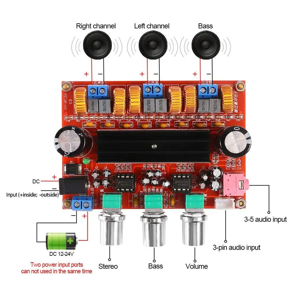 XH-M139 Amplifier Board 2.1 Channel Class D Digital Power Audio Stereo AMP Module 2 x 50W+100W for Audio System DIY Speakers