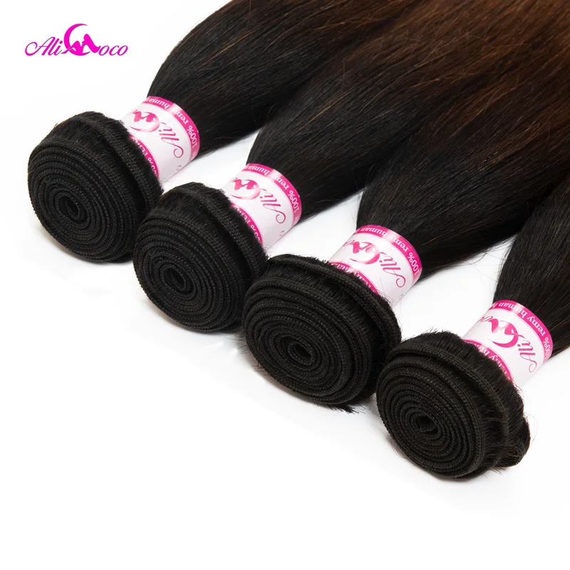 Penutup Ali Coco 5X5 dengan Bundel Rambut Manusia Remy 3 Bundel dengan Penutup 1/4/27 Bundel Rambut Lurus Brasil dengan Penutup