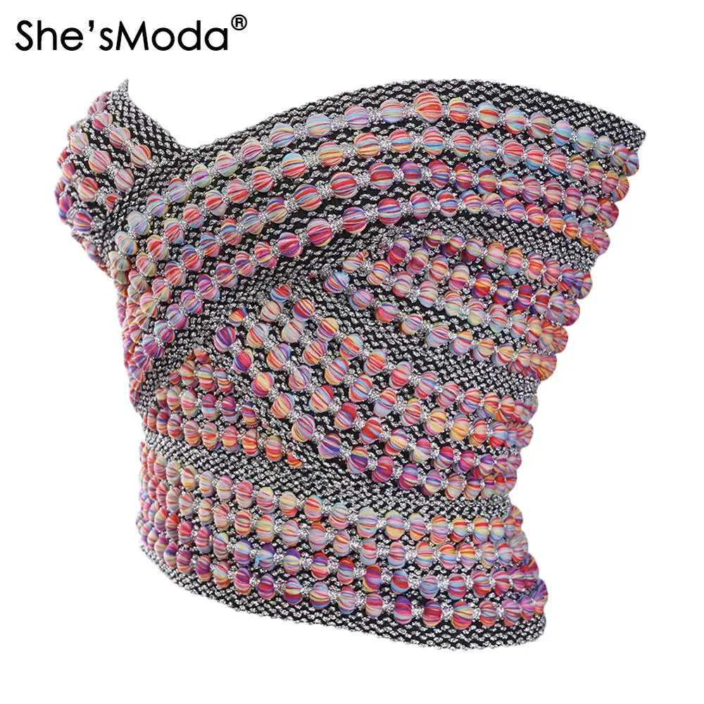 Imagem -02 - Shesmosmoda Knited Color-misturado Envolto2023 Novo Feminino Elastano Topos Colete Tanque M2xl Plus Tamanho