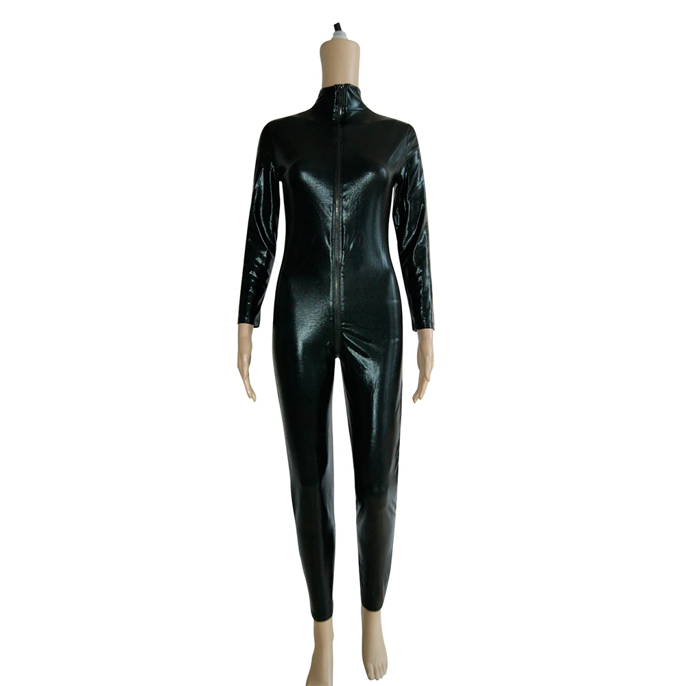 Sexy PVC Latex Catsuit Frauen Schwarz Offene Büste Wetlook Body Overall Exotischen Trikot Overalls Nacht Clubwear Pole Dance Kostüm