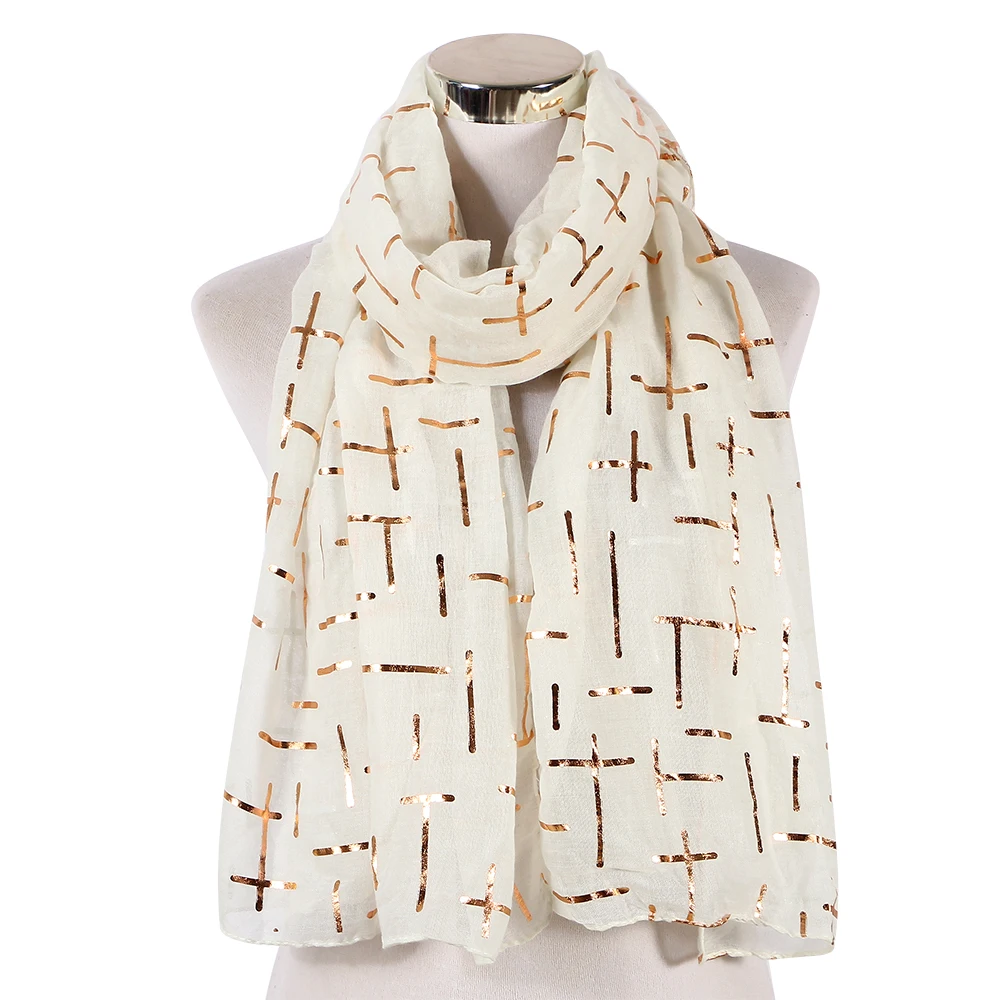 FOXMOTHER New Fashion Navy White Pink Foil Plaid dorato croce musulmana hijab sciarpe scialle avvolgere sciarpe per donna Bufanda Echarpe