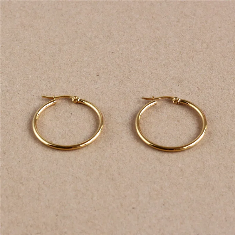 30mm Titanium 316L Stainless Steel Circle Hoop Earrings Gold-color Vacuum Plating No Fade Anti-allergy