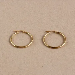 30mm Titanium 316L Stainless Steel Circle Hoop Earrings Gold-color Vacuum Plating No Fade Anti-allergy