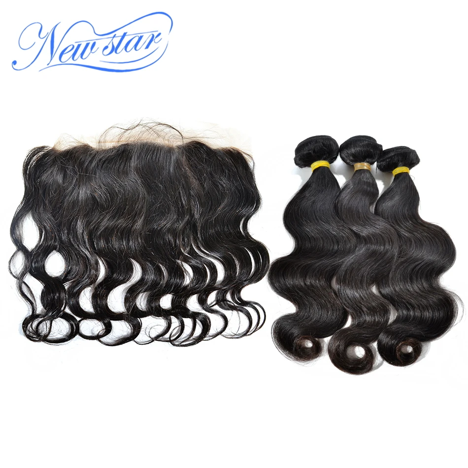 Brazilian Body Wave 3 Bundles Weft With A 13x4 Free Part Ear to Ear Pre Plucked Lace Frontal New Star Virgin Human Hair Weaving