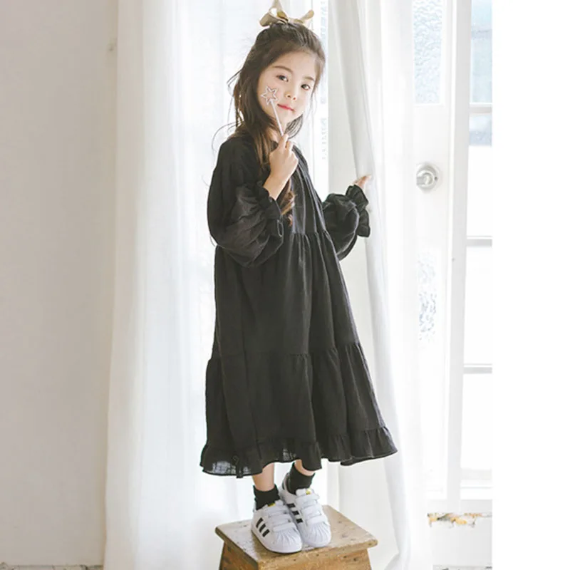 

Spring 2024 Cotton Maxi Long Big Little Girl Dresses Autumn Long Sleeve Loose Kids Princess Dress Children Teenage Clothing