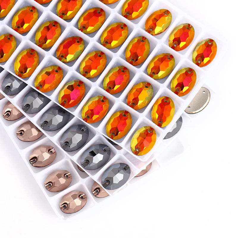 Astrobox Oval Shaped Glass Crystal Flat Back Rhinestones DIY Gradient Color Sew On Stone For Knitting Wedding Dress Garment