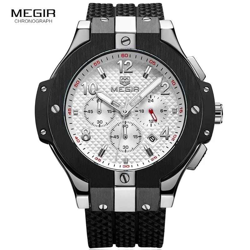 MEGIR Chronograph Sport Watch Men Creative Big Dial Army Military Quartz Watches Clock Men Wrist Watch Hour Relogio Masculino