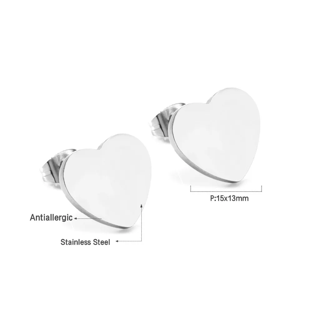 LUXUSTEEL New Heart Stud Earrings Stainless Steel  Push Back Earring Fashion Jewelry Female Bijoux Valentine\'s Gift