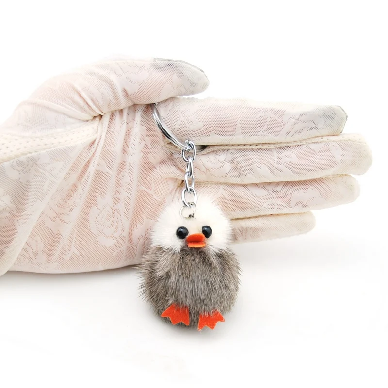 Cute Girl Fluffy Pom Pom Duck Keychain Women Mink Fur Pompom Chick Key Chain On Bag Car Trinket Female Wedding Party Toys Gift