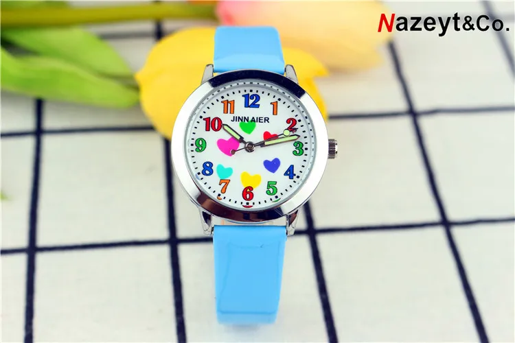 Reloj de pulsera con manos luminosas para niños y niñas, bonito reloj de cuarzo para estudiantes con cara de corazón, reloj de cuero para niños