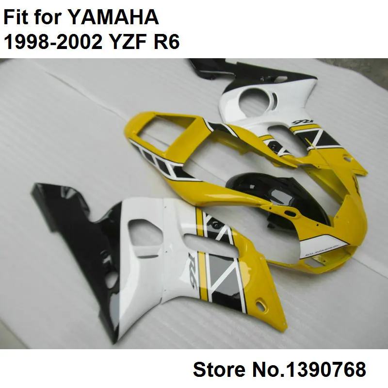 ABS plastic fairings for Yamaha YZF R6 98 99 00 01 02 yellow white black fairing kit YZFR6 1998 1999 2000 2001 2002 LV52