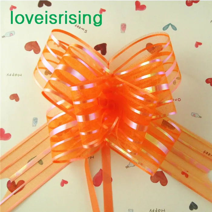 50pcs/lot 5cm Large Size Orange Color Organza Pull Bows Wedding Favors Supplies Banquet Events Decor--Tracking Number