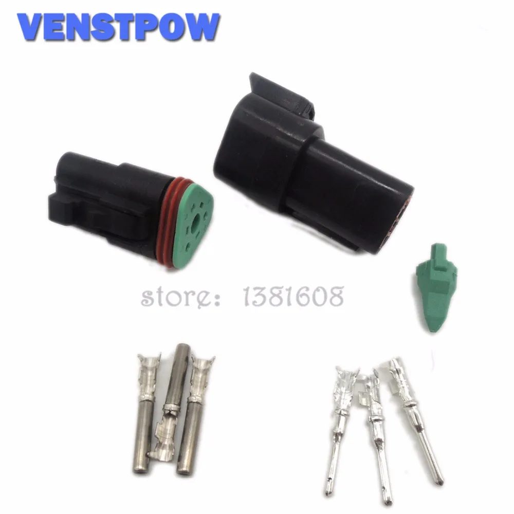 1 Set Black Deutsch DT06/DT04 3 Pin Waterproof Electrical Wire Connector Plug Kit 22-16AWG for Car Bus Motor Truck