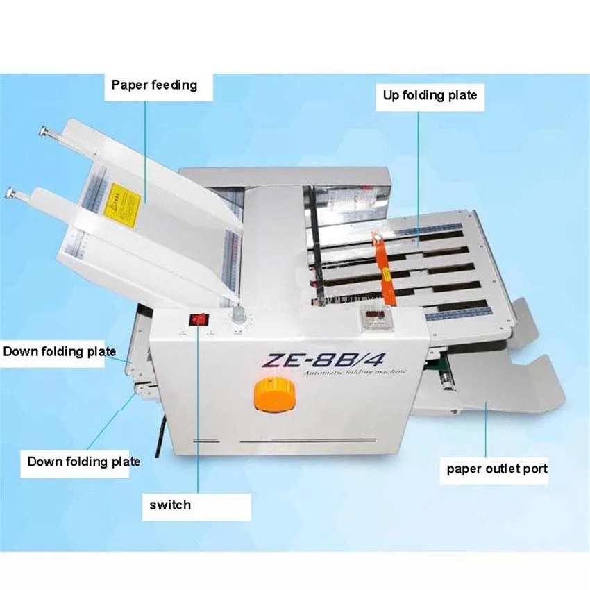 ZE-8B4 Automatic Paper Folding Machine Paper Folder 4 Folding Trays For Instructions Binding Machine Max Size 31*70/21*42cm