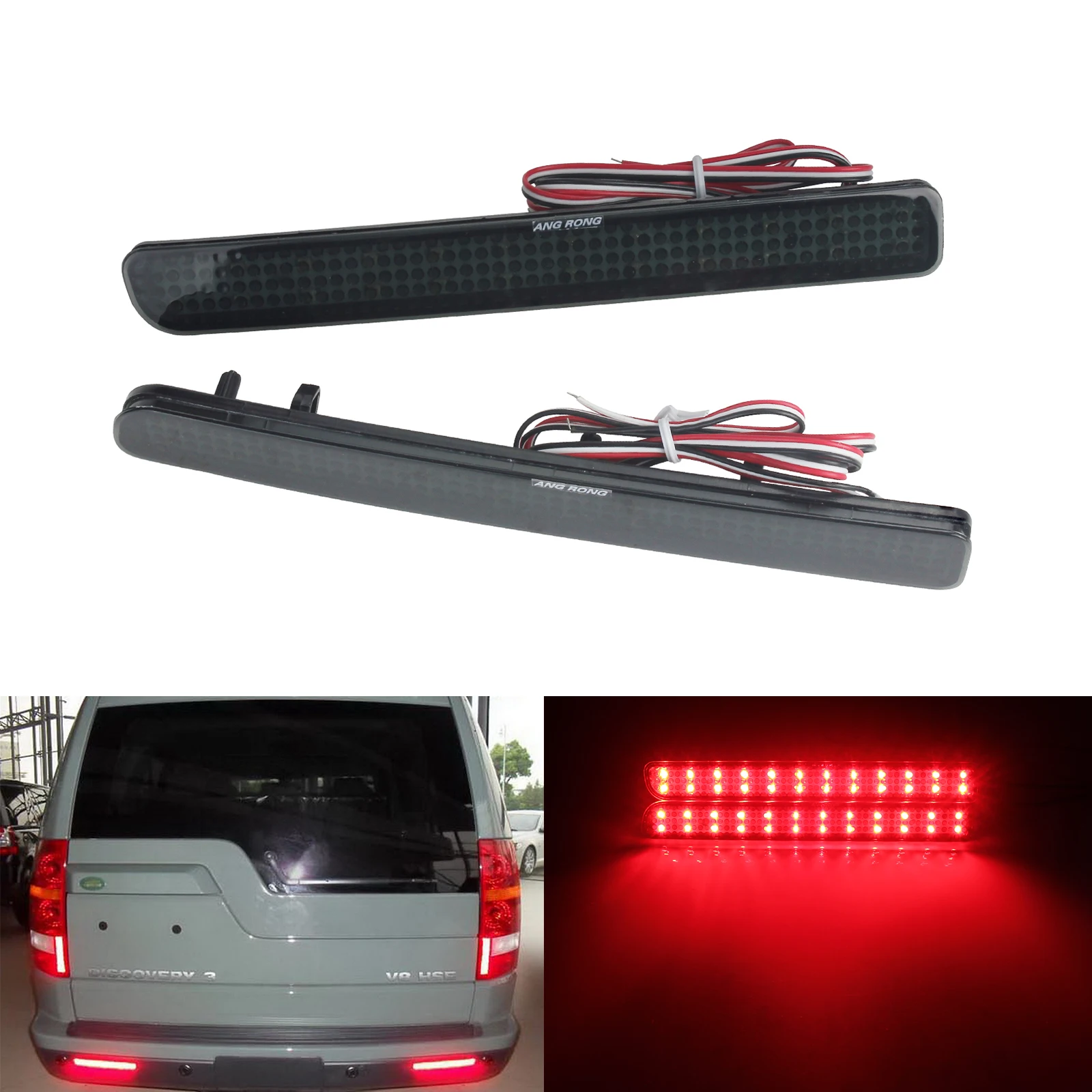 ANGRONG LED Rear Bumper Reflector Brake Stop Light Black For Rover Discovery 3 4 Range Sport