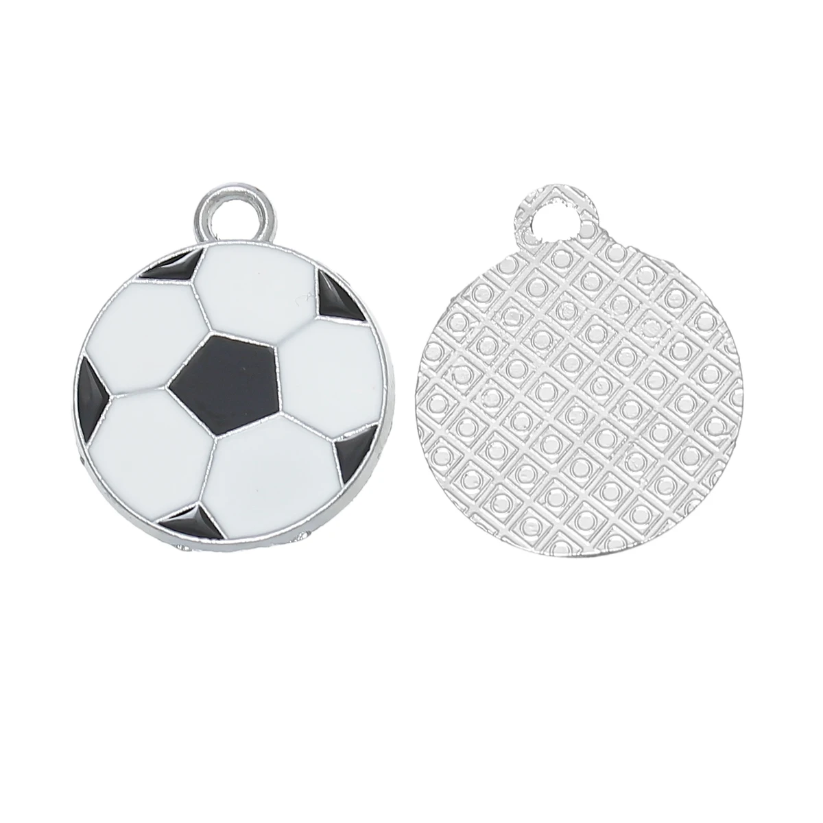 Doreen Box Lovely 20PCs Silver Color Enamel Football Soccer Sport Charm Pendants 24x19mm(1