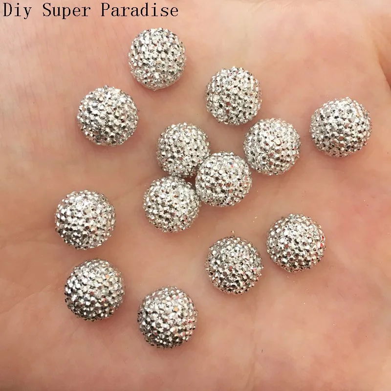 40pcs 10mm Resin Silver Round Flatback Half Ball Beads Stone Wedding Button Diy Cfaft F119