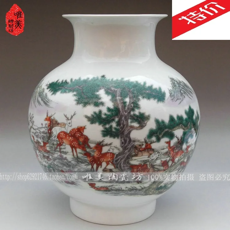 

Jingdezhen ceramics vase famille rose porcelain vase Lantern best deer statue of household decoration porcelain arts and crafts