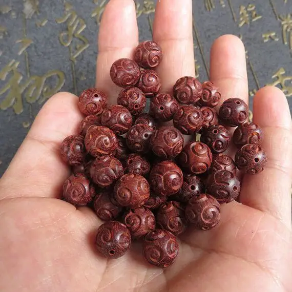 

20pcs 6mm 8mm 10mm 12mm Natural Carved Auspicious Cloud Wood Beads Red Sandalwood Loose Beads Mala Spacer Beads Finding DIY