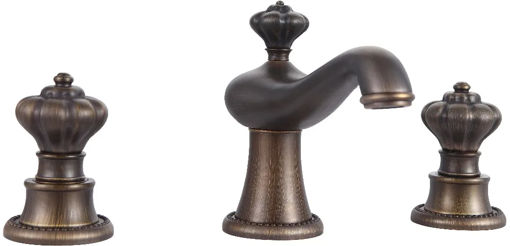 

Free ship New Modern 3 Pcs 8" Widespread Bathroom Sink Faucet mixer tap Antique bronze clour with Crown handles