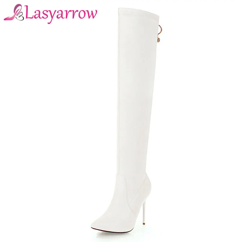 

Lasyarrow Sexy Women's Autumn Winter Boots Black Over The Knee High Boots Thigh High Thin Stiletto Heel Boots Long Botas Mujer