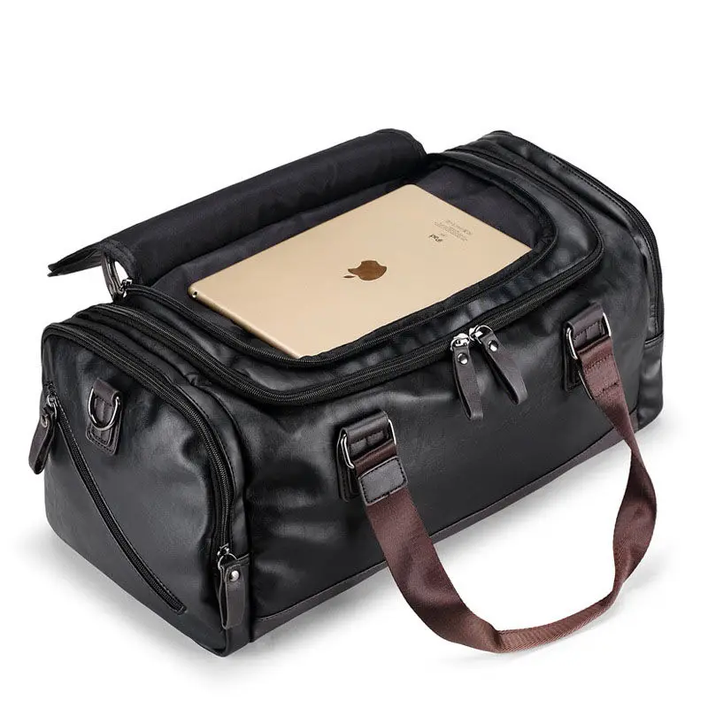 Men\'s PU Leather Gym Bag Sports Bags Duffel Travel Luggage Tote Handbag for Male Fitness Men Trip Carry ON Shoulder Bags XA109WA