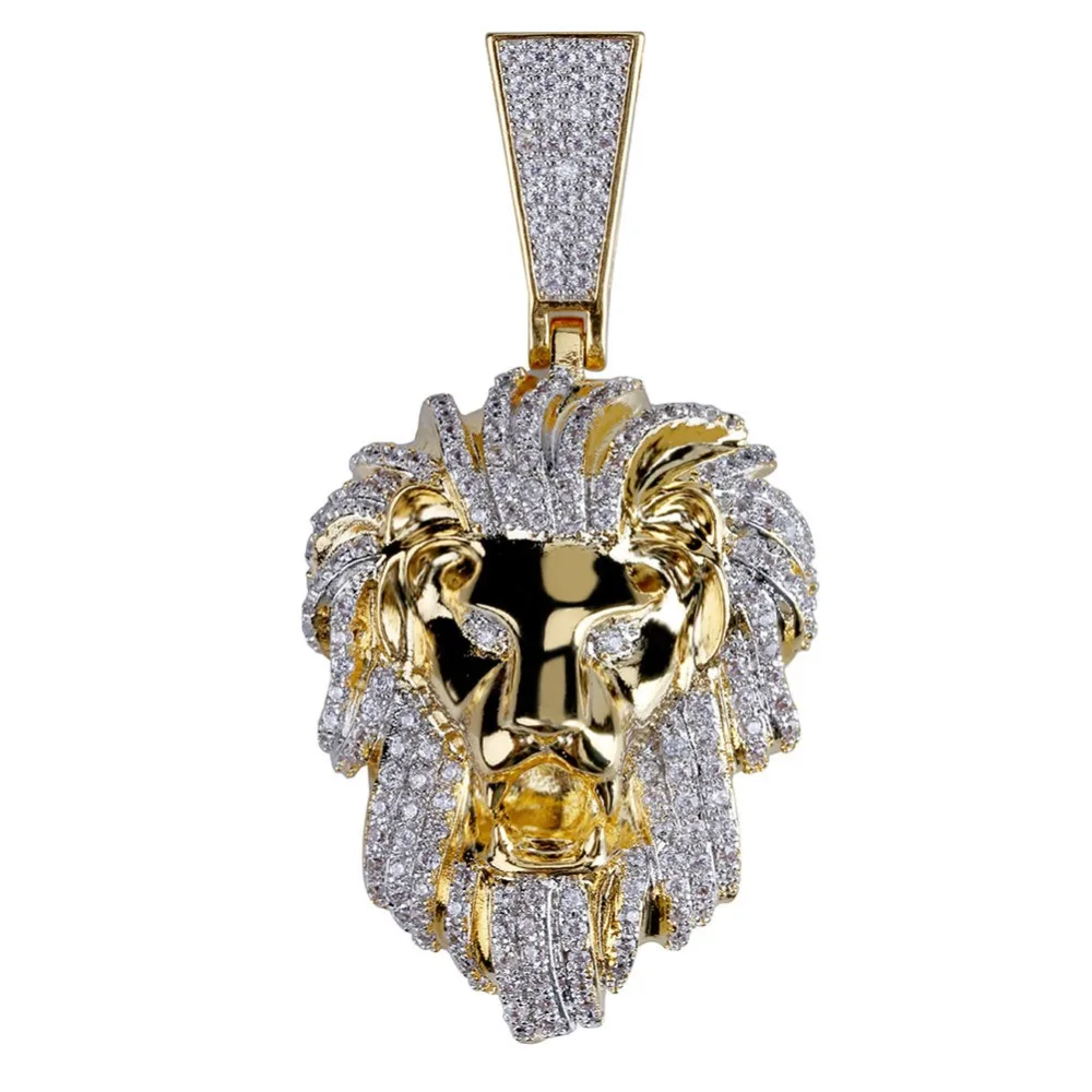 TOPGRILLZ Hip Hop  Gold Color Plated Iced Out Micro Pave Cubic Zircon Lion Head Pendant Necklace Charm For Men Jewelry Gifts