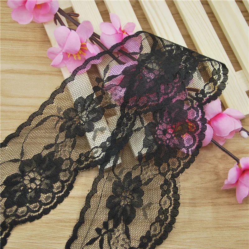 Polyester Black Lace Trim, White Fabric, Sewing Accessories, Cloth, Wedding Dress Decoration Ribbon, Craft Supplies, 50Y, L730,
