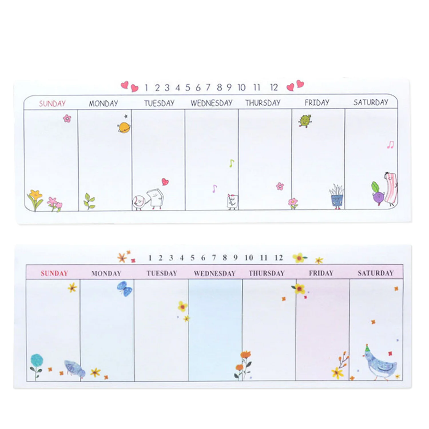 2pcs Cute Desktop Weekly Daily Planner Notepad Tear-Off PageS Sticky Memo Note Pad for Student Office Home Supplies Random Style