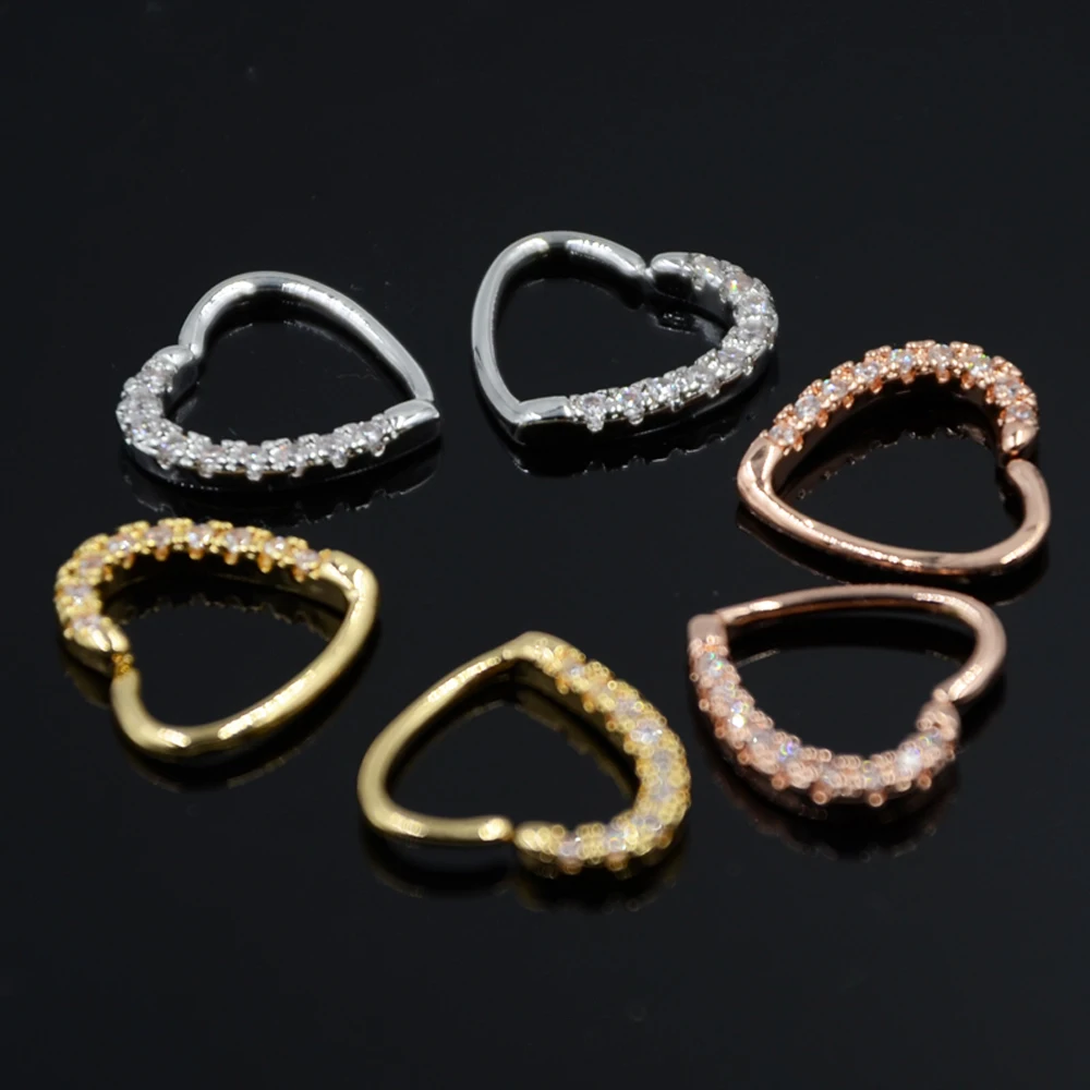 1 Piece Surgical Steel Brass Opal Gem Daith Heart Round Bendable Ear Tragus Cartilage Earring Ear Studs Piercing Jewelry 16G 18G