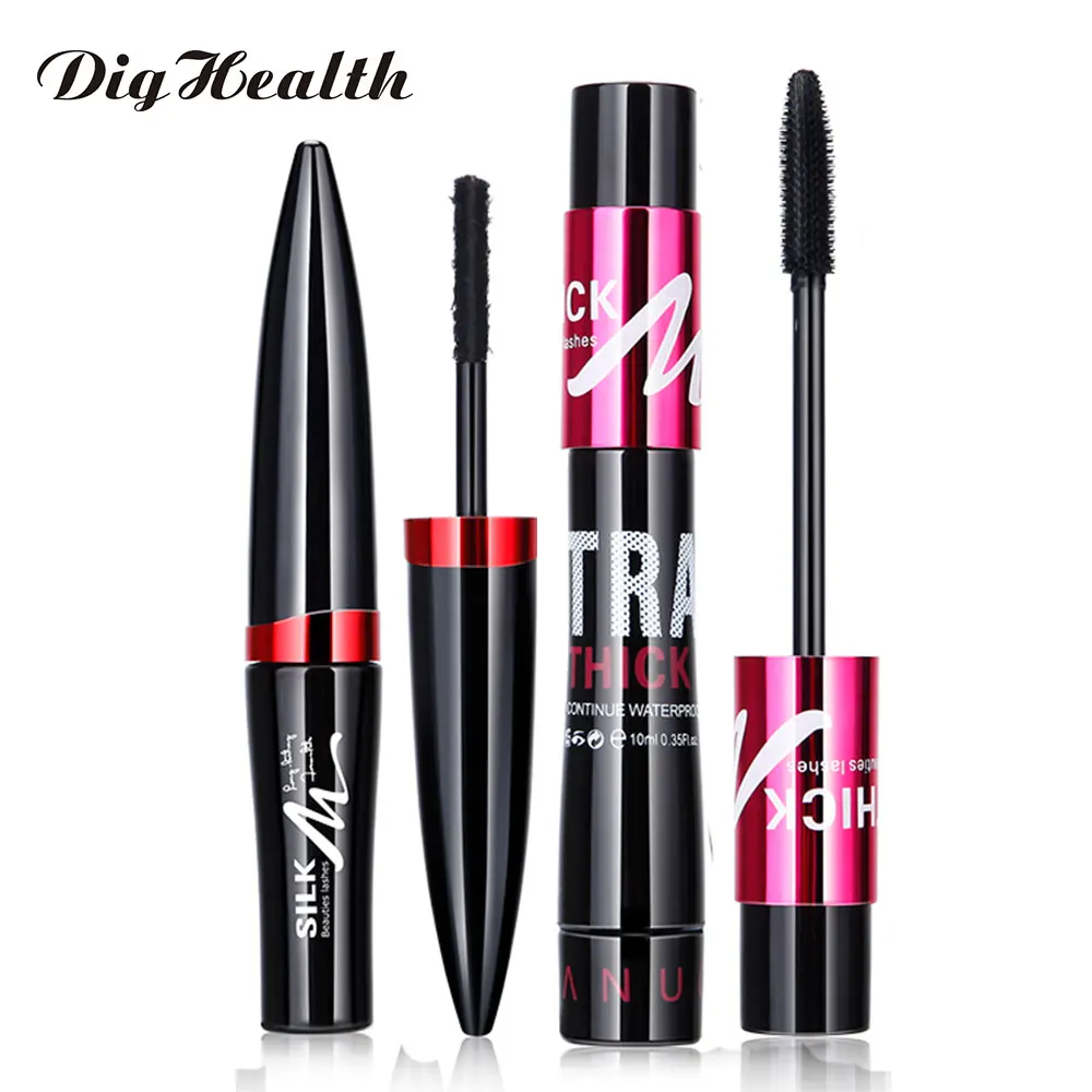 Dighealth 2 in 1 Waterproof Mascara 4d Silk Fiber Eyelash Lengthening Natural Eye Lashes Volume Extension Cosmetic Mascara