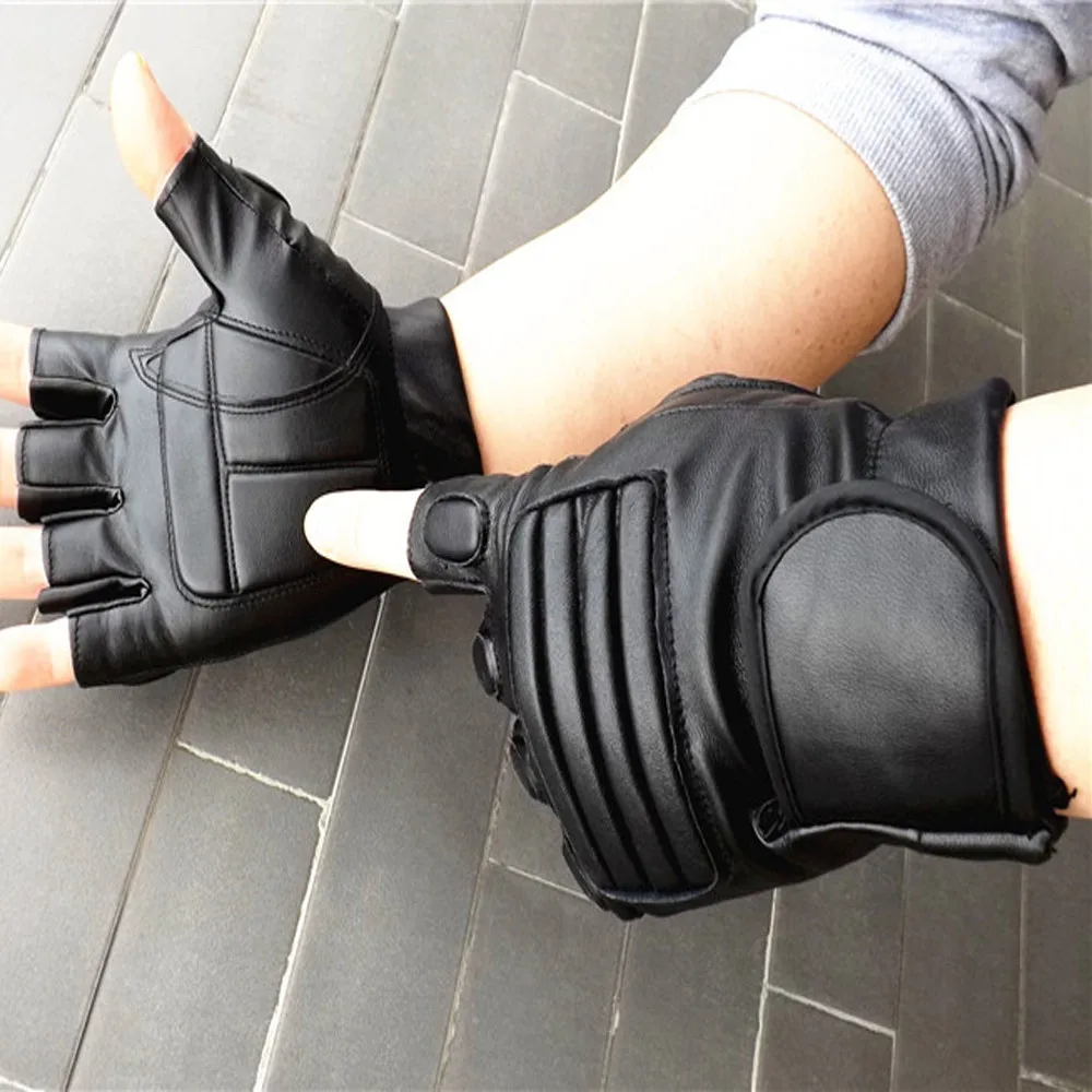 Men Gloves Winter Motorcycle Sports Outdoor Protection Fighting Leather Tactical Gloves Half Finger Mitten перчатки без пальцев