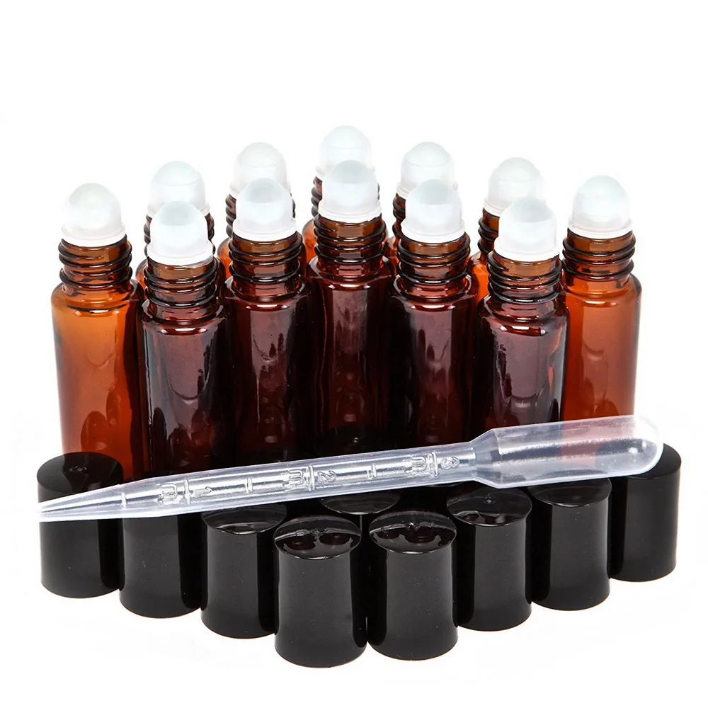 12 stücke 10ml Bernstein Leere Nachfüllbare Glas Parfüm Rolle Auf Flasche Mit Edelstahl Roller Ball für Ätherisches Öl aromatherapie