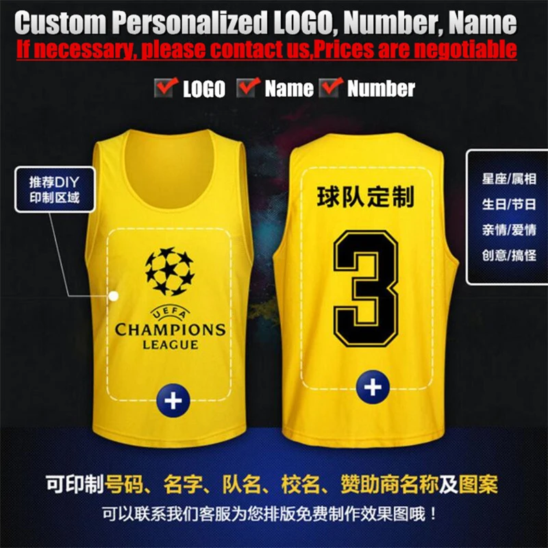 Personalized Custom LOGO&Name&Number Pro Soccer Game Training Team Vest,Adult Men&Children Boy Football Sports Mesh Jersey