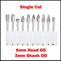 3mm Shank OD 6mm Head OD Sinlge Cut CNC Tool Grinder Tungsten Carbide Woodworking Milling Cutter Polishing Head Rotary File