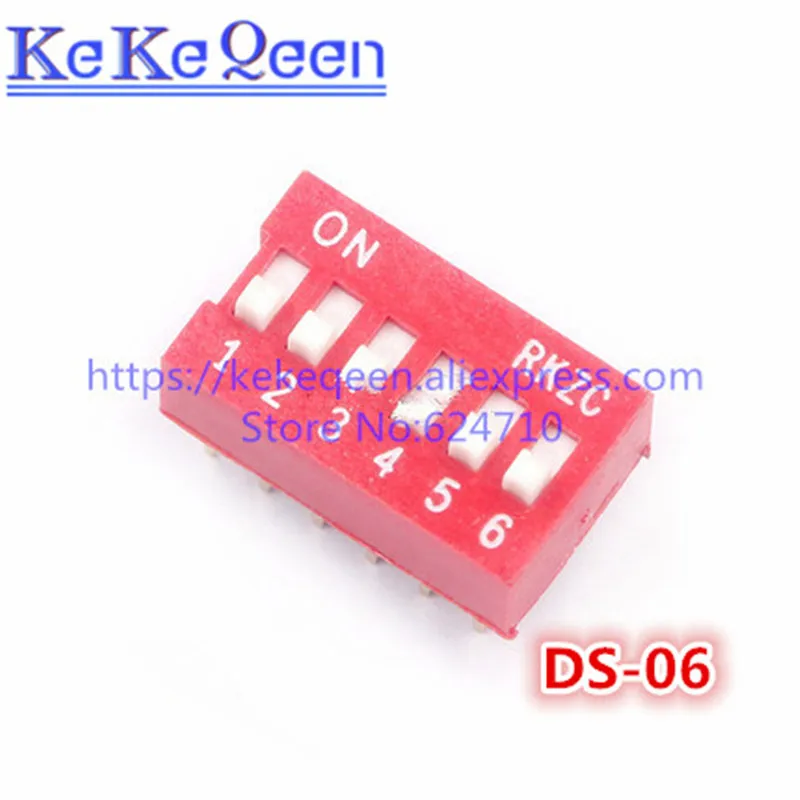 100PCS DS-06P 6 bit 12pins NEW Direct dial code switch DIP switch Red color DS06P DS-6P 2.54MM Coding ON/OFF Switch