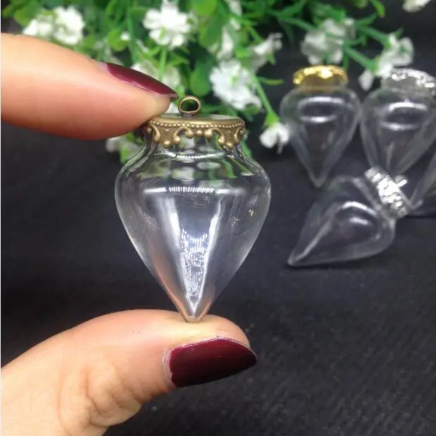 

3sets/lot design tip heart clear glass bubble bottle & button tray--silver/bronze/gold brass color for diy necklace pendant