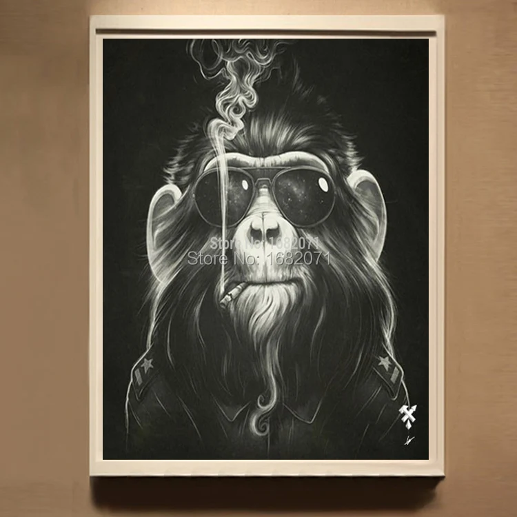 Artist Hand-painted Abstract Orangutan Oil Painting On Canvas Smoking Modern Money Decorative Painting For Wall Decoration