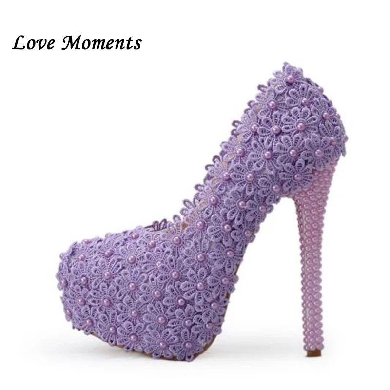 Black flowers Pearl bridal shoes 11cm/14cm High heels round toe fashion women's wedding shoes Ladies Summer Party Pumps female image 6