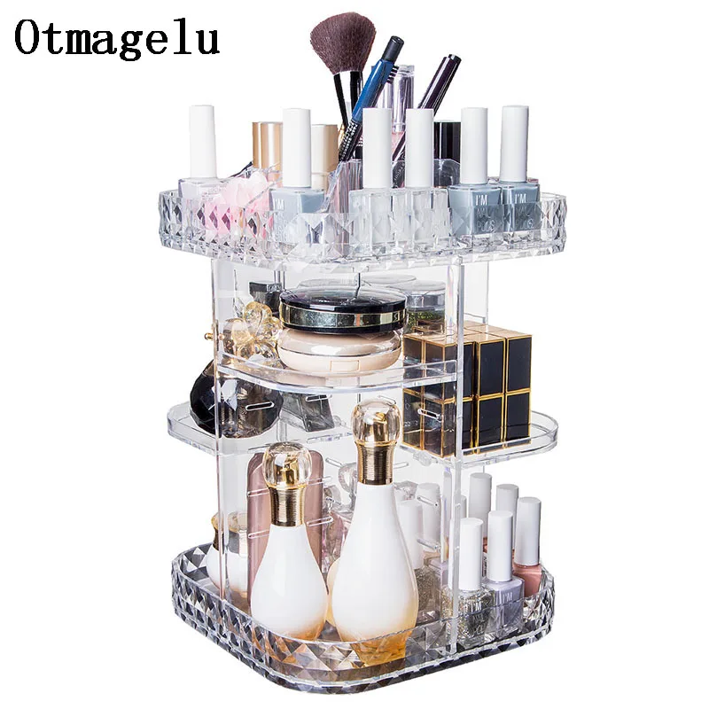 

Вращающийся акриловый ящик для хранения косметики, демонстрационная стойка для помады, многослойная стойка для лака для ногтей, Женский органайзер для косметики, чехол