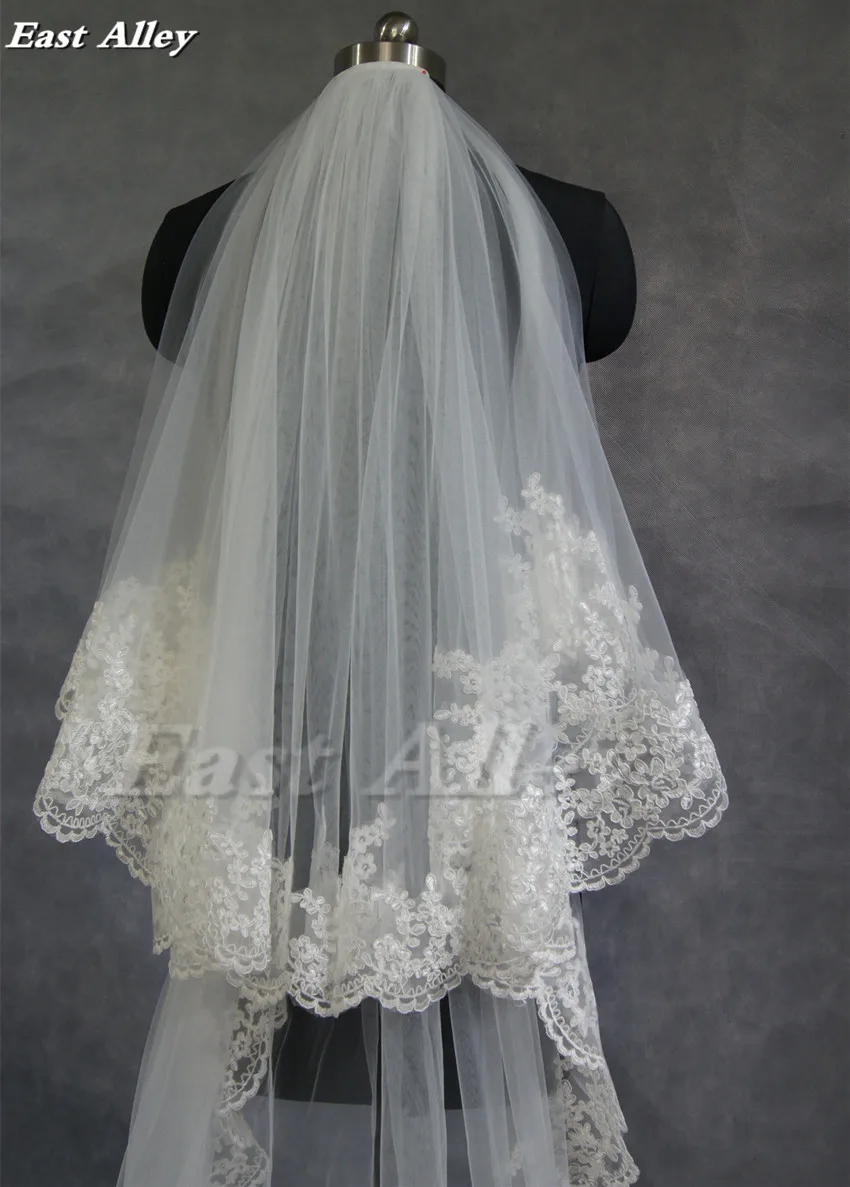 2 Layer 3M Wedding Veil Cathedral Lace Bridal Veil in White , Ivory