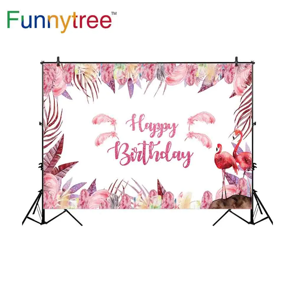 Funnytree backdrops for photography studio Flamingo theme birthday party Pink feather girl professional background photocall