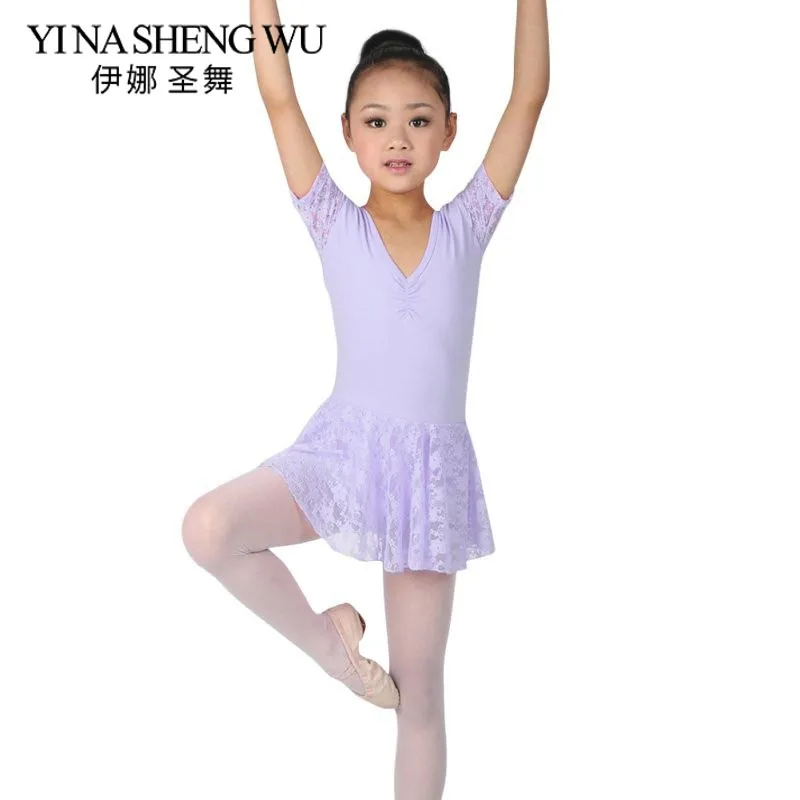 Girls Lace Ballet Tutu Dance Dress Girl Dance Clothing Kids Ballet Tutu Gymnastics Dresses Girls Lace Dance Leotard 3 Colors