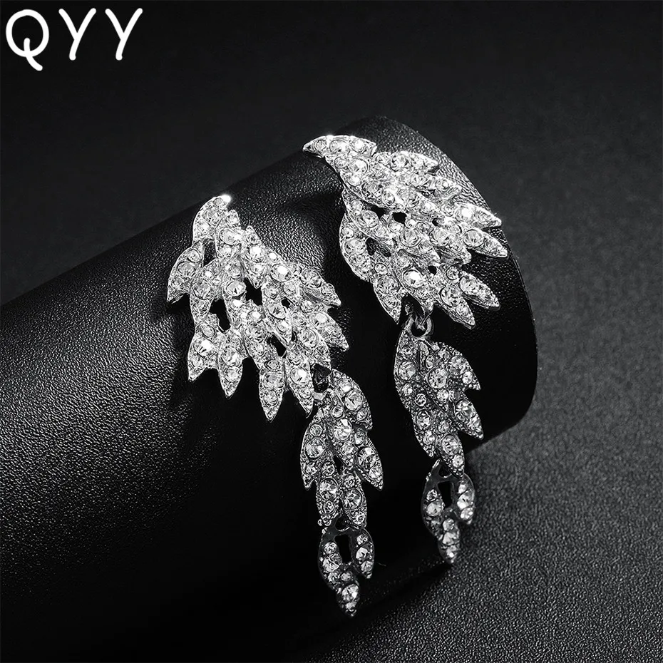 QYY Fashion Austrian Crystal Wedding Water Drop Earrings for Bride Bridesmaids Alloy Bridal Party Earrings