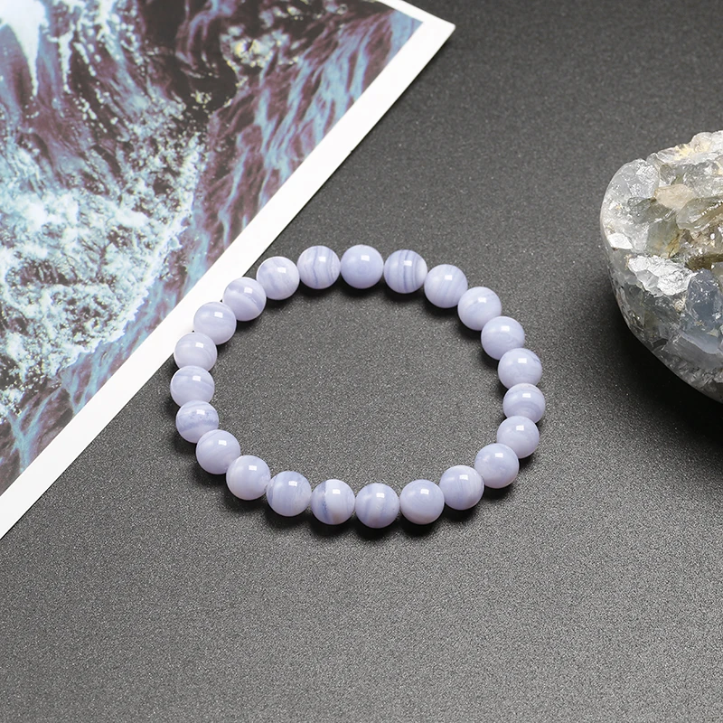 Natural A+Blue Lace Agate Bracelet Women Men Jewelry Stone 6mm 8mm 10mm Beaded Charm Bracelets Bangles Handmade Energy Gift